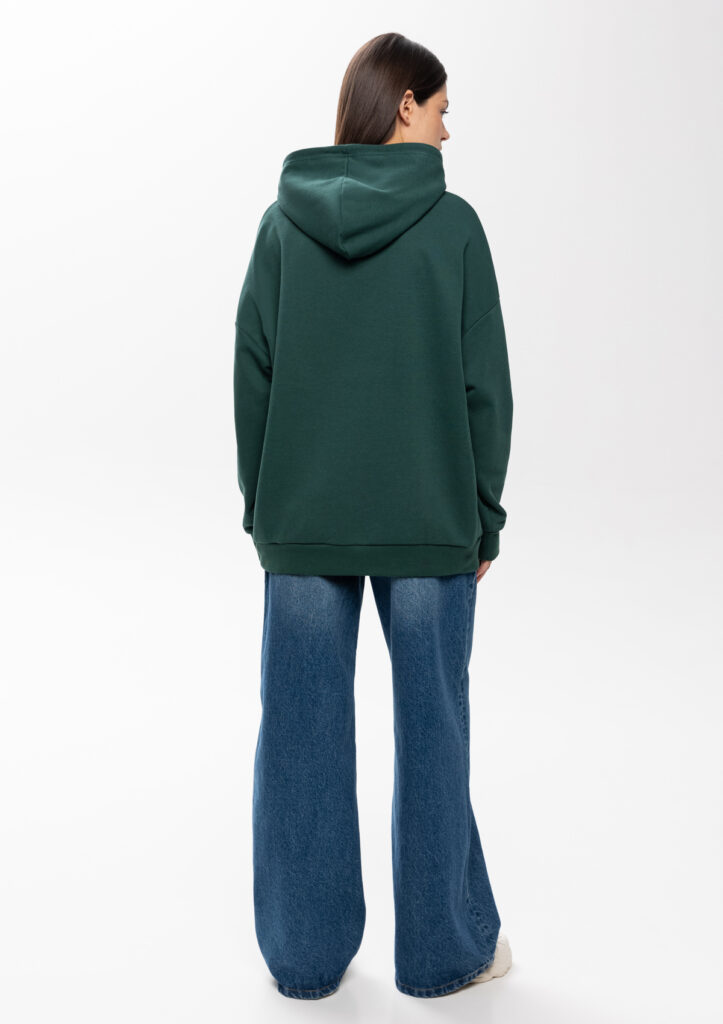 Худи унисекс оверсайз футер без начёса с именной вышивкой (Темно-зеленый)